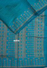 Dual Shade Teal Blue - Raaga - Semi Tussar Heart Stripes Border with piping